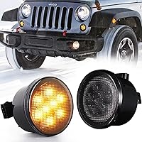 VIVIPART Jeep JK Turn Signal Lights Smoked Lens Amber LED Front Grille Indicator Blinker for 2007-2017 Jeep Wrangler JK Unlim