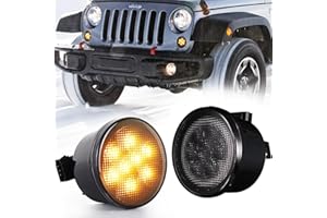 VIVIPART Jeep JK Turn Signal Lights Smoked Lens Amber LED Front Grille Indicator Blinker for 2007-2017 Jeep Wrangler JK Unlim