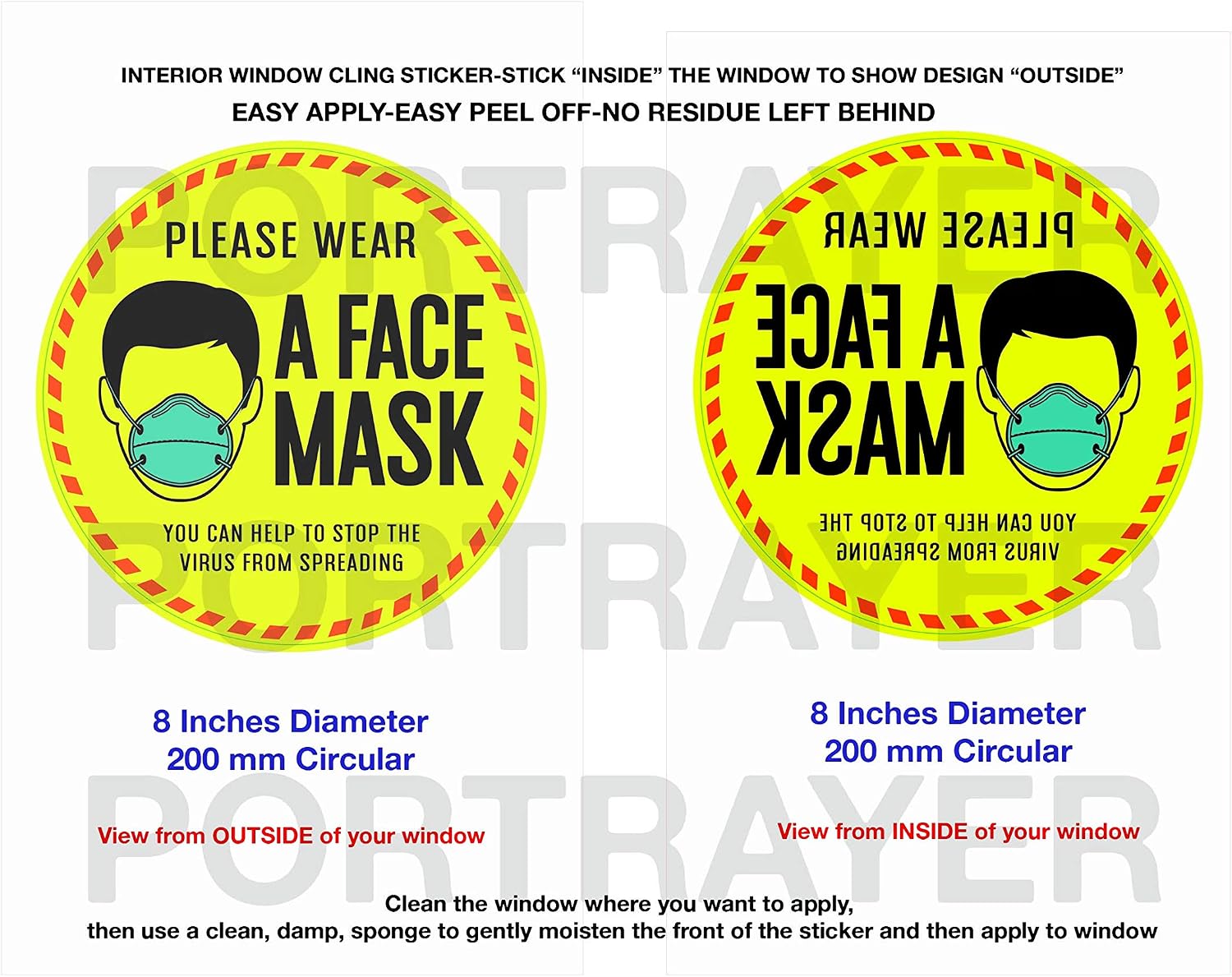 Please Wear A Face Mask You Can Help To Stop The Virus From Spreading Safety Sign - PORTRAYER 1 x INTERIOR WINDOW CLING - 200mm circular design 8 Inches diameter (ONE unit) - Image 3