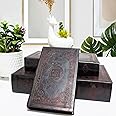 DROFELY Decorative Book Box Set of 3,Vintage Style Book Shaped Storage Box,Leather Decorative Wooden Trinket Jewelry Books Boxes with Antique Embossed Pattern,Graduation Birthday Gift Idea