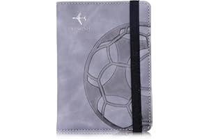 XMLINPER Passport Holder and Card Slot Combo RFID Blocking Leather Personalized Travel Passport Wallet for Men and Women US Passport Cover Protector (Soccer light grey)