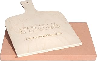 PIZZASTEIN/BROTBACKSTEIN Set, extra Dicker Schamottestein eckig 40x30x3cm mit Pizzaschaufel - für Backofen und Grill - wie aus dem Pizzaofen