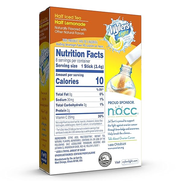 WYLER’S LIGHT WATER DRINK MIX, SINGLES TO GO, HALF ICED TEA & HALF LEMONADE, 1 BOX, 8 STICKS PER BOX (8 STICKS TOTAL)