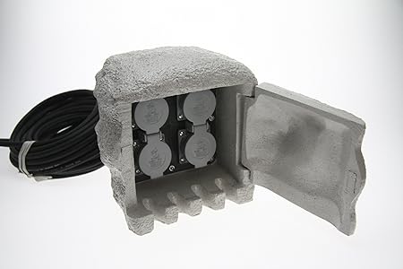 Energiesaule Verteiler Stein Mit 4 Steckdosen Garten Mit Kabel Und Stecker Amazon De Garten