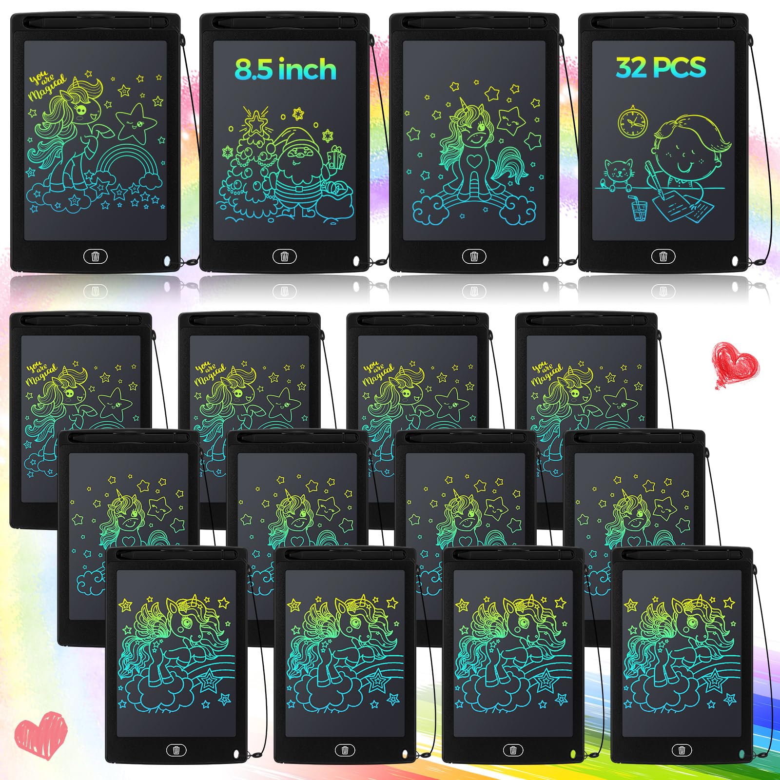 Photo 1 of Zhehao 32Pcs LCD Writing Tablet for Kids Bulk 8.5 Inch Colorful Doodle Board Tablet Erasable Doodle Pad Educational Toy Christmas Birthday Gift for Boys Girl Age 3-10(Black)