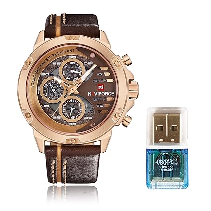Golden Dual Time Chronograph Leather Watch for Men 9110