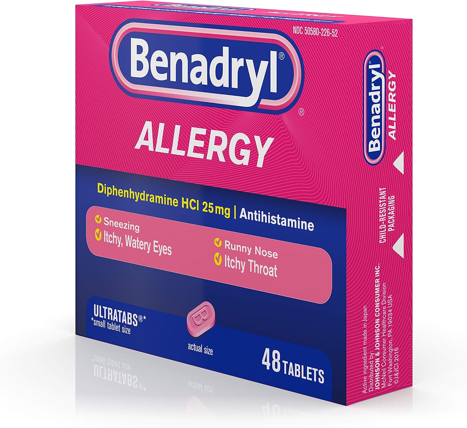 Benadryl Ultratabs Antihistamine Allergy Relief Tablets, Diphenhydramine HCl 25mg, 48 ct: Health & Personal Care