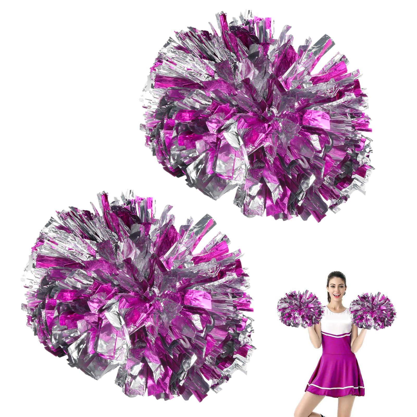Gudalea 2 Pieces Cheering Squad Pompoms Metallic Cheerleading Pom Poms, Plastic Cheerleaders Pom Poms Used for Cheerleading Sports Meets Sports Competitions Dance