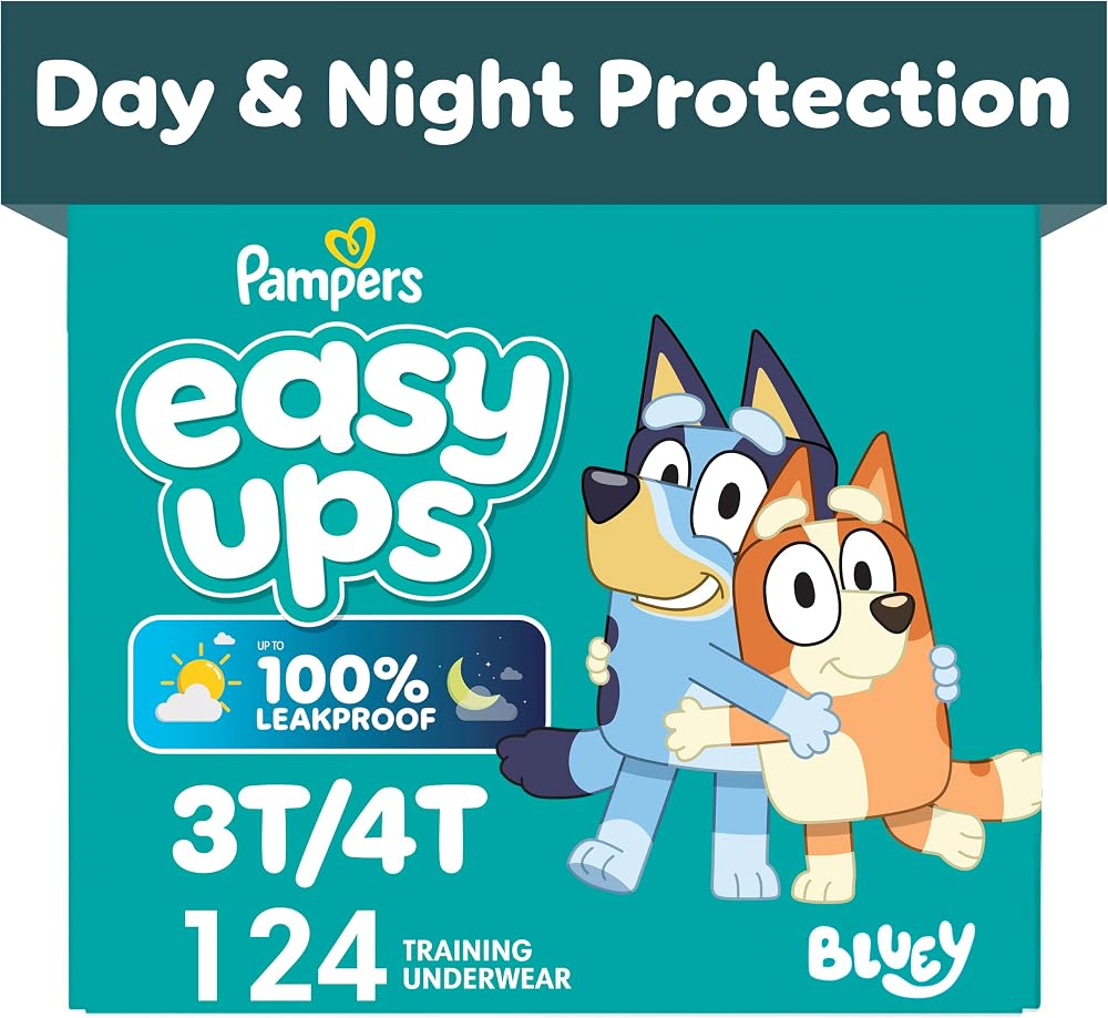 Pampers Training Pants - Easy Ups Boys & Girls Bluey - Size 3T-4T, 124 Count, Children's Potty Underwear (Packaging May Vary)