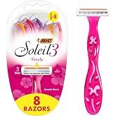 BIC Soleil 3 Simply Womens Disposable Razors, 3-Blade, 8-Pack, Aloe Vera | Aloe Vera Moisture Strip, College Dorm Room Essential, Slim Head for Bikini Line, Lasts Up to 4 Weeks Per Razor
