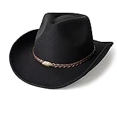 EOGIMI Men & Women's Classic Wide Brim Western Felt Cowboy Cowgirl Hat with Belt Buckle