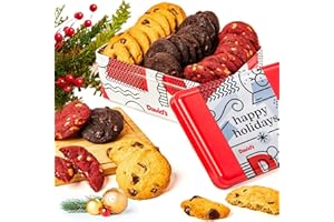 David's Cookies Happy Holidays Mini Cookies in Sweet Sampler Tin - Freshly Baked Assorted Bite Sized Cookies in Festive Christmas Tin - Great Gift Idea this season
