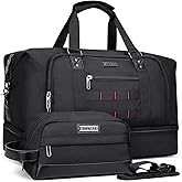 WITZMAN Travel Duffle Bags for Men Weekender Bags with Toiletry Bag Sets Carry On Overnight Bag 55L (B696 Black)
