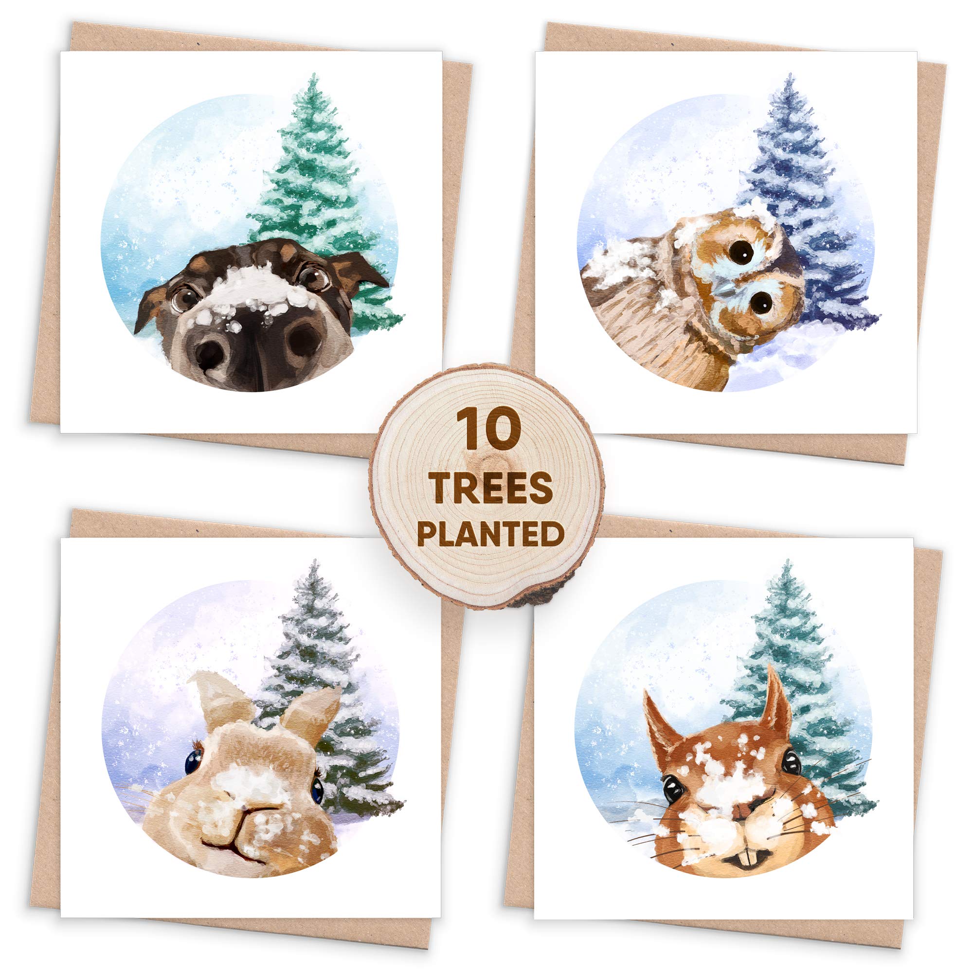 1 Tree Cards Funny Christmas Cards 2025 Pack - Recycled Box Xmas Greetings with Tree & Plantable Seed Gifts - Eco Luxury Christmas Cards Multipack of Cute Animals with Dog, Cat, Squirrel & Rabbit