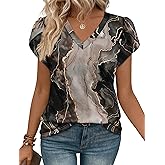 WIHOLL Womens Tops Dressy Casual Petal Sleeve Summer Spring Short Sleeve V Neck Shirts Work Business Vacation Clothes 2026