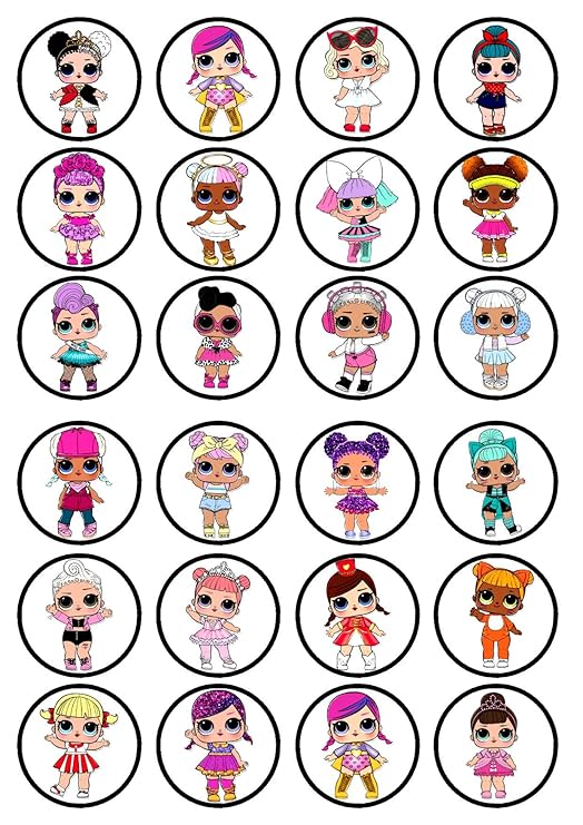 Essbare Cupcake-Topper LOL Surprise, 24 Stück, Uncut