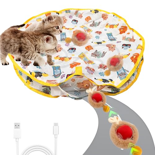 njbbx 28-Inch Interactive Cat Play Mat with Automatic Rolling Ball – Motion-Activated Hide & Seek Toy for Indoor Cats