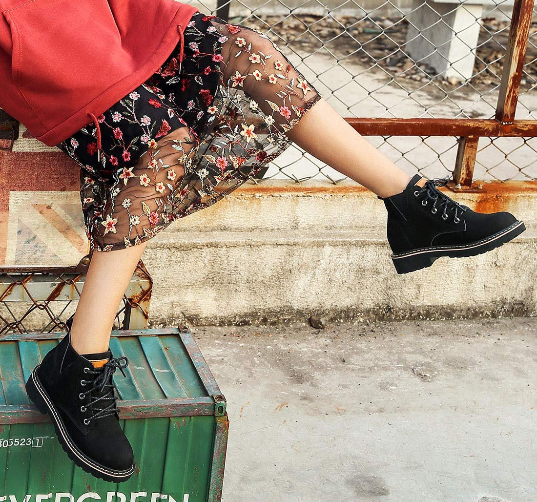 CAMEL CROWN Stiefeletten Damen Stiefel Leder Martin Boots Klassischer Schnürhalbschuhe Booties Warm Rutschfest Schwarz Khaki EU36-39