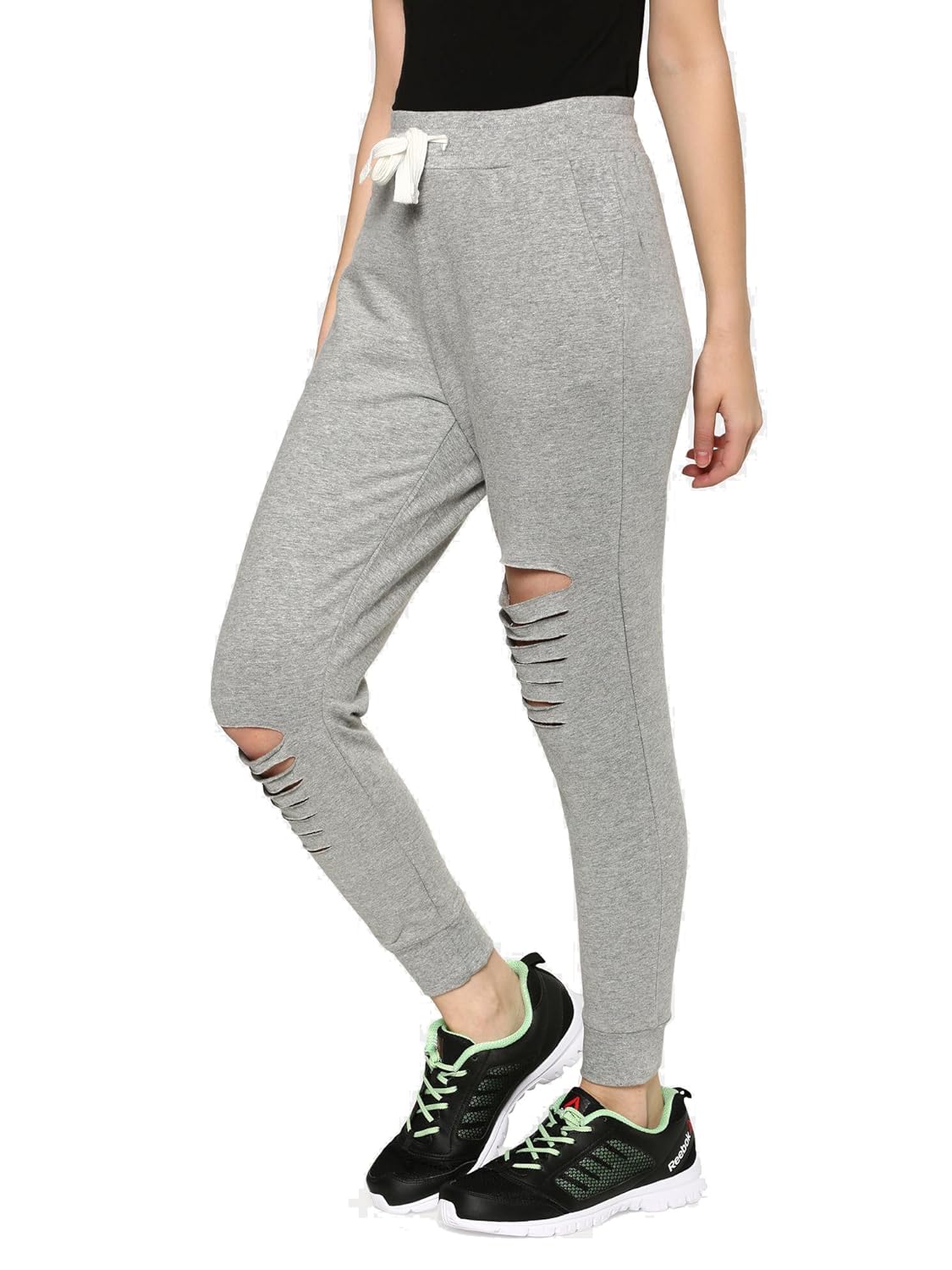 american-elm women grey melange regular fit ripped jogger | track pant