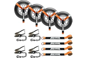 Bolvixor 4 Pack Car Tie Down Straps for Trailers - 2" x 96" - 9900LBS Break Strength - Tire Ratchet Straps with Heavy Duty Chain Anchors for Hauling UTV, SUV, Truck, Any Cars