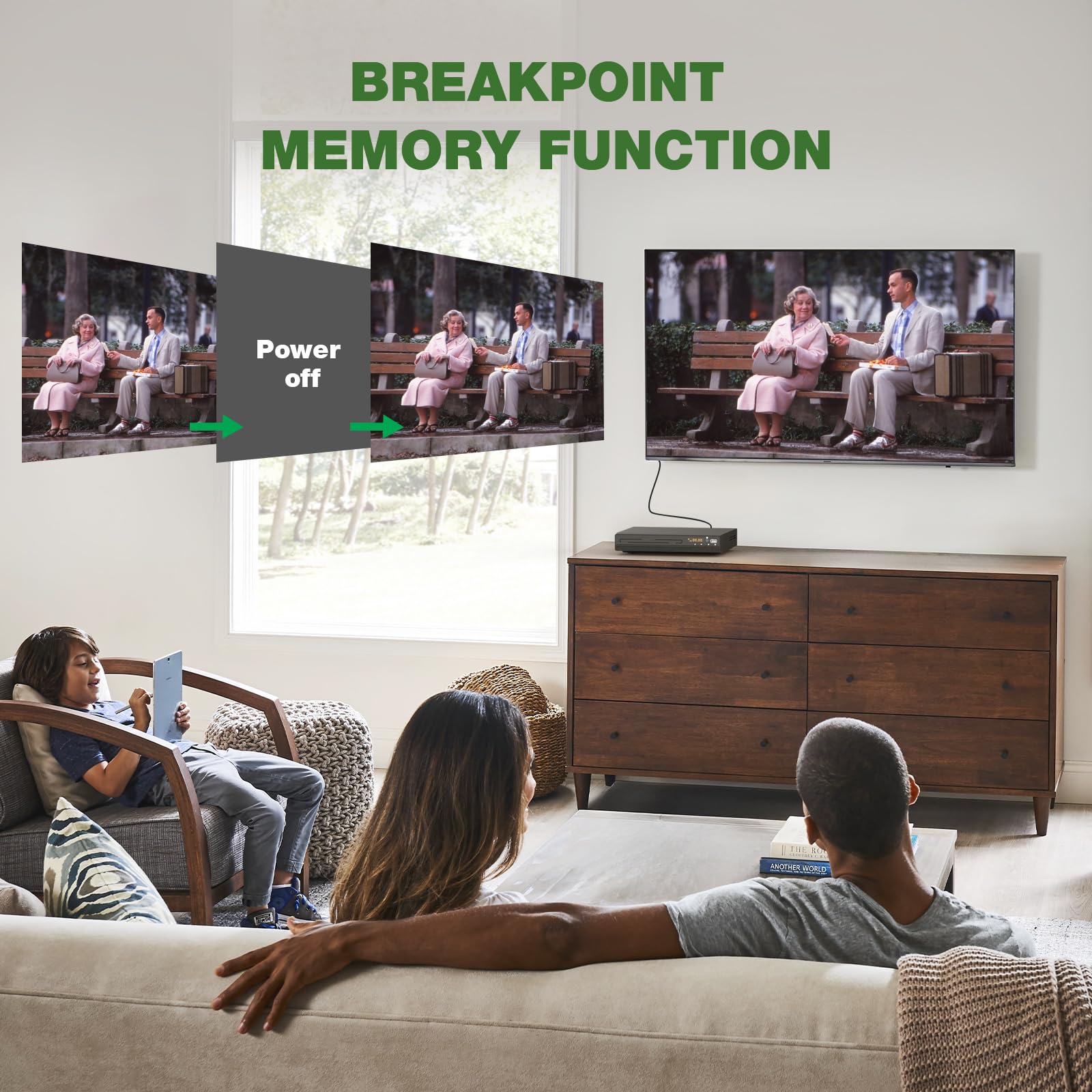 DVD Player, HDMI Region Free DVD Players for Smart TV, 1080P Upscaling, USB Input, HDMI/RCA Output Cable Included, Breakpoint Memory, Built-in PAL/NTSC, CD Players for Home