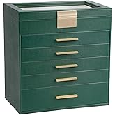 BOOVO Jewelry Box for Women, Green 6 Layer Large Jewelry Organizer with Glass Lid for Necklace, Bracelet, Earrings Storage, Jewelry Organizers and Storage for Girls Gift (Green and Gold, 6 layer)
