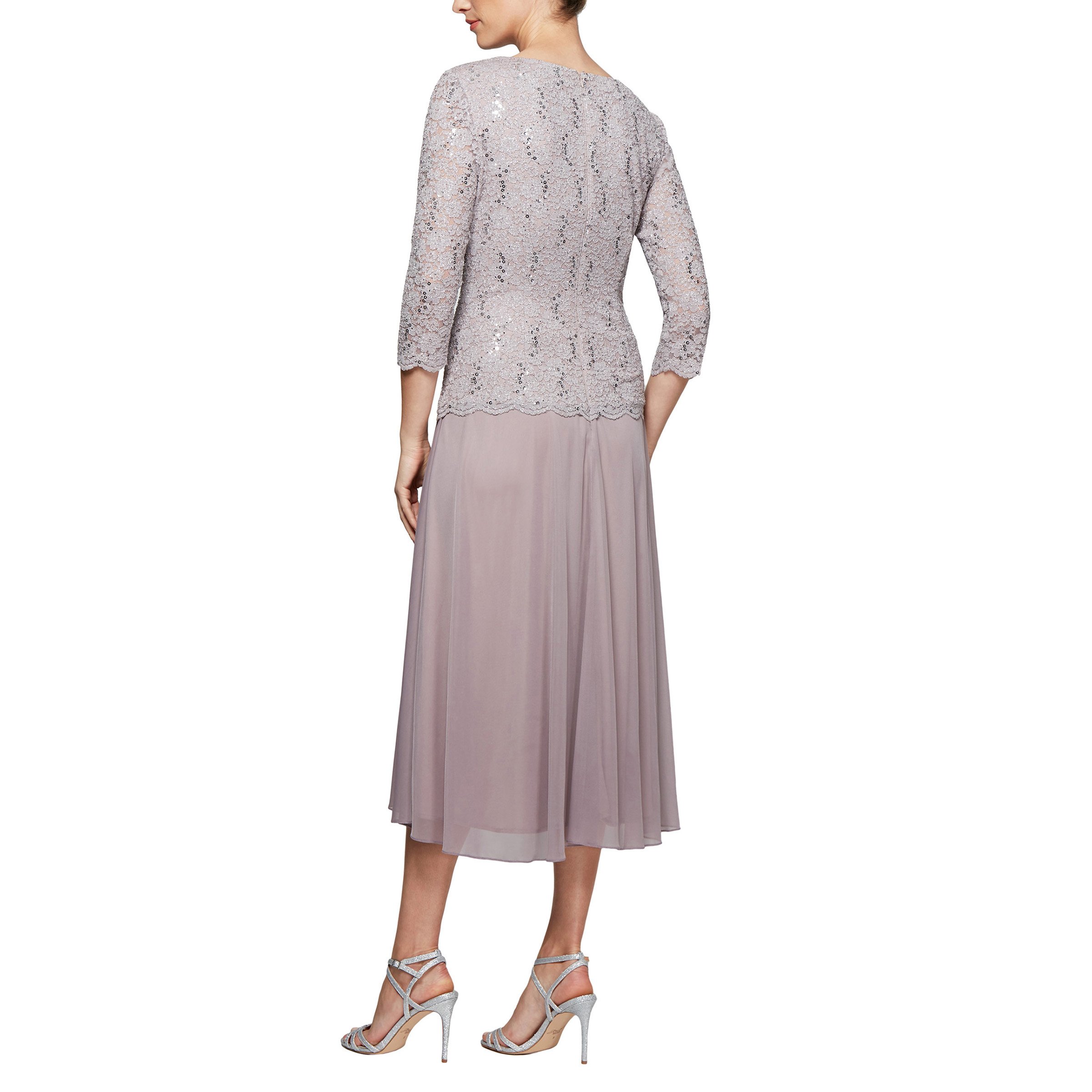 Alex Evenings Women's Tea Length Dress with Sleeves (Petite and Regular