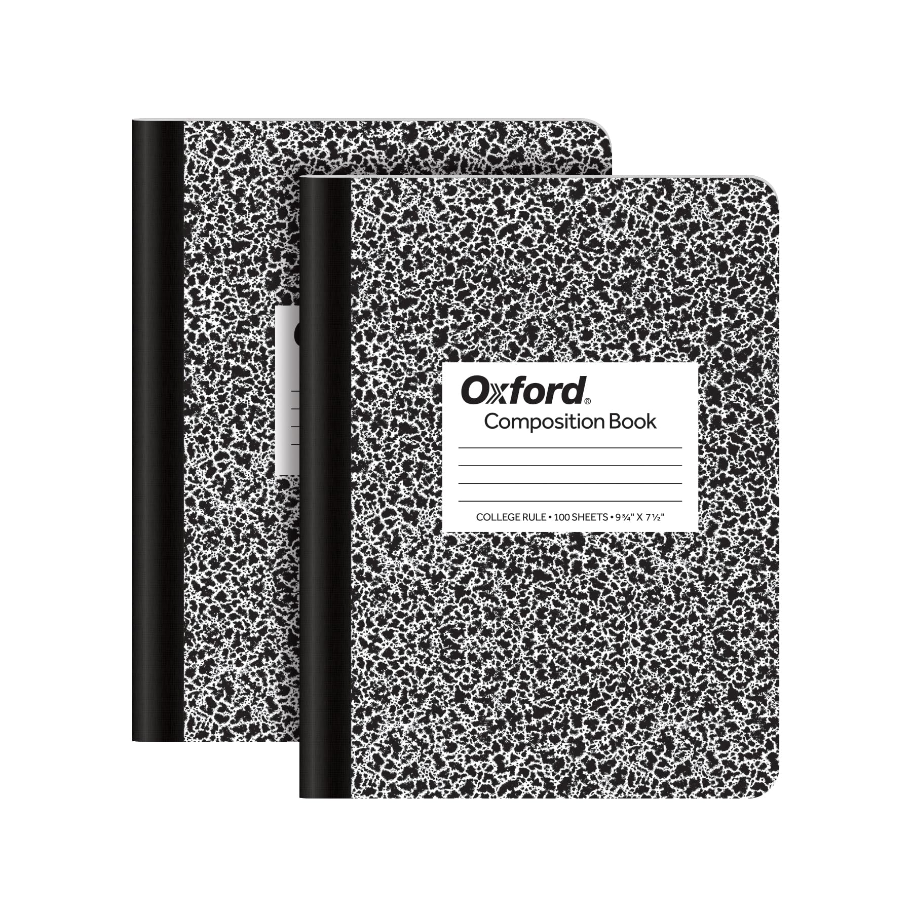Oxford Composition Notebooks, 9-3/4 x 7-1/2 Inch School Journals, College Ruled Paper, Black Marble Covers, 100 Sheets per Book, 2 Pack (1002515)