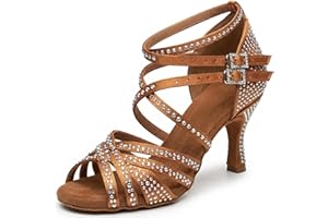 GOKTUR Women's Rhinestone Latin Dance Shoes 3" Heel Professional Satin Ballroom Salsa Performance Dancing Shoes