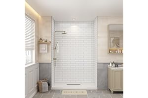 Bathlink Shower Wall Panels, 36D x 60W x 96H, Solid Surface Waterproof Wall Panels for Showers, Shower Surround Wall Kit, Glossy White Subway Tile Finish, 1/8" (3mm) Thick, Trimmable