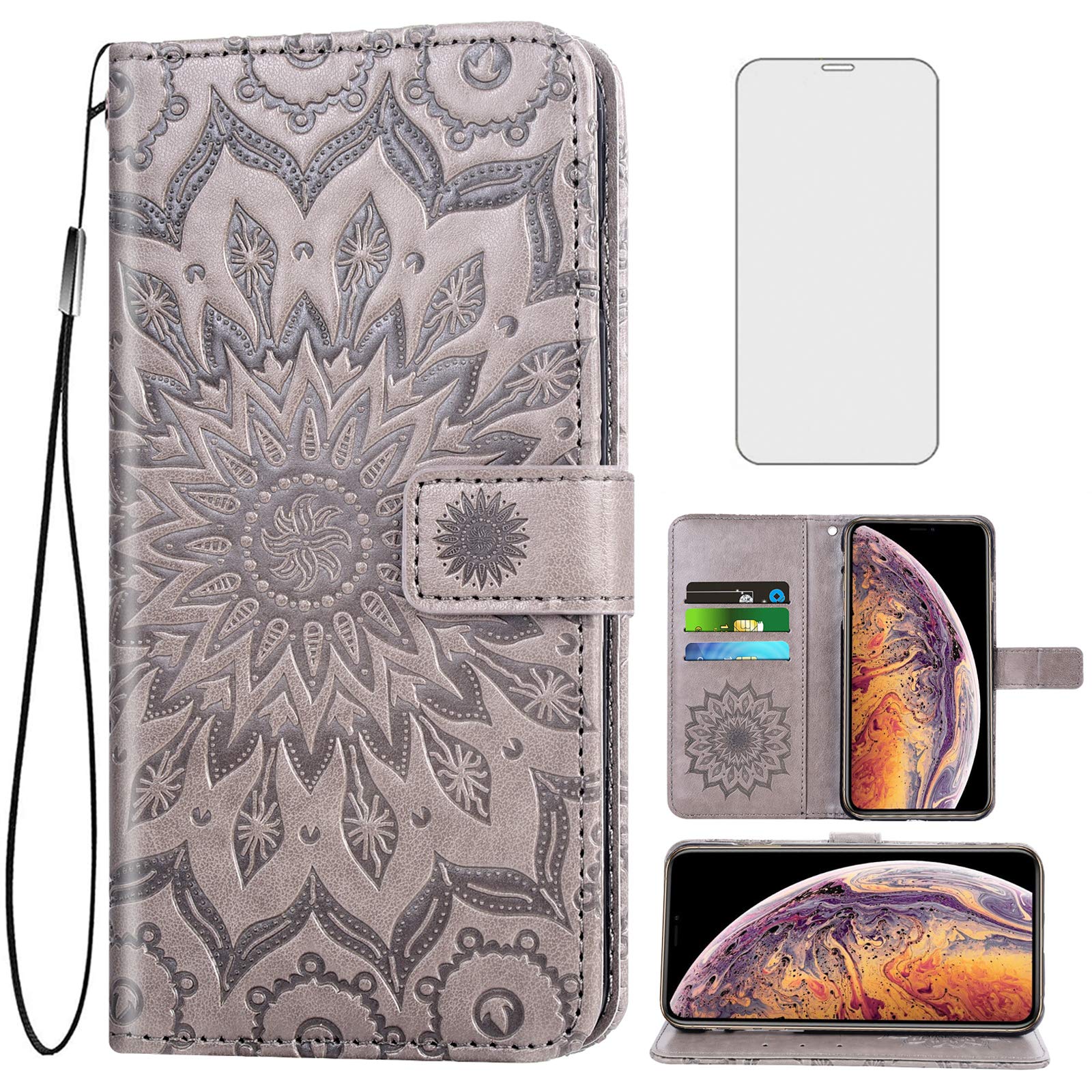 Phone Case for iPhone Xs Max Wallet Cases with Tempered Glass Screen  Protector and Leather Flip Cover Card Holder Stand Cell Accessories i X XR  Xsmax