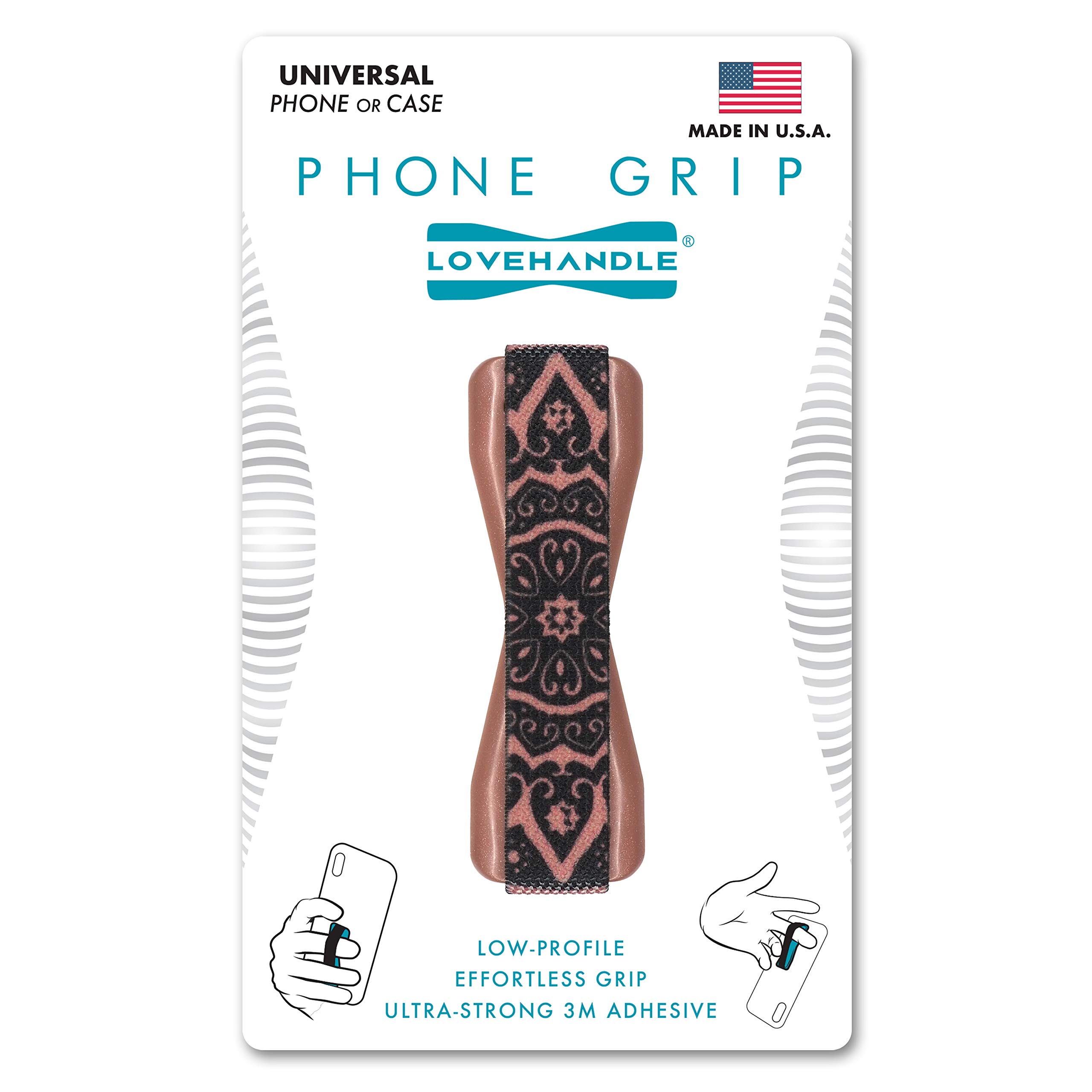 LOVEHANDLE Universal Phone Grip for Smartphones & Mini Tablets - Phone Holder for Hand - Wireless Charging Compatible - Made in The USA - Boho Rose