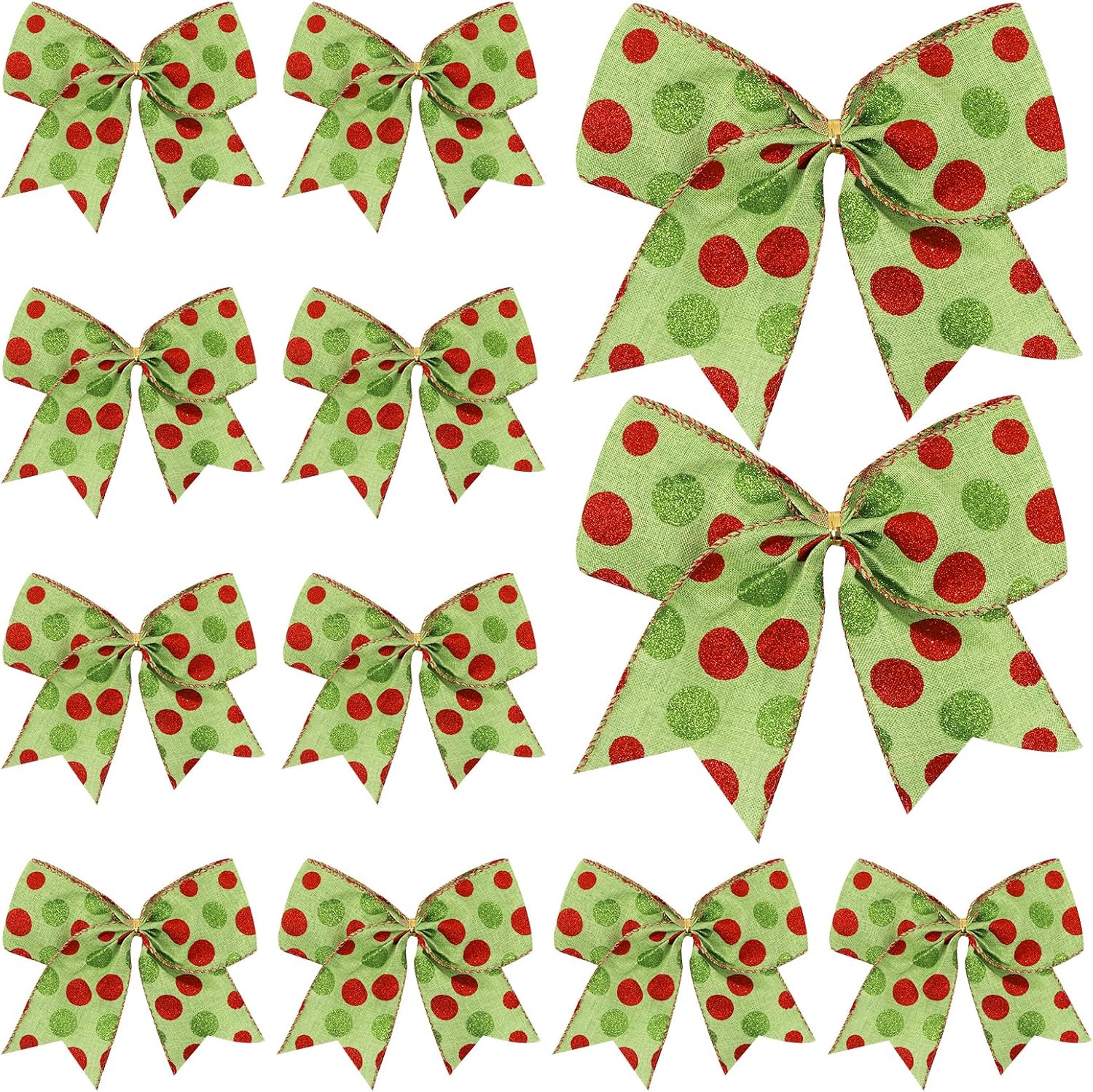 Bows & Ribbons - DIYDEC 12pcs Christmas Bows Ornaments 6.3 Inch Large Christmas Wreath Bows Red Green Xmas Tree Bows Christmas Glitter Dot Bows Ribbons Decoration for Garland Wedding Home Holiday Party