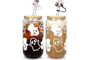 ANOTION Halloween Mugs - 18 oz Halloween Ghost Decor Ghost Mug Halloween Decorations Glass Cups Tumbler Iced Coffee Cups Glassware Cookie Jar Decor Gift Drinking Water Bottles