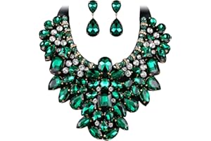 Flyonce Costume Jewelry for Women, 9 Colors Rhinestone Crystal Statement Necklace Earrings Set