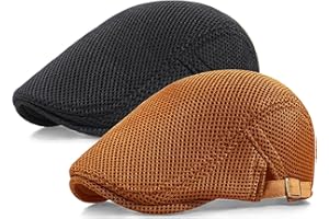 Taidor 2 Pack Men's Mesh Cap Breathable Summer Newsboy Hat Adjustable Beret Ivy Cap Irish Cabbie Driving Hunting Hats