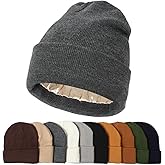 KUIRAN Satin Lined Beanie Hats for Women Men Knit Acrylic Beanie Winter Hat Silk Lining Soft Slouchy Warm Cuffed Beanie Hat
