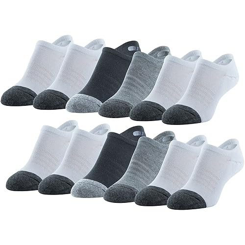 Peds Women's High Cut No Show Socks, 12-Pairs, White/Grey Heather/Black, Shoe Size: 5-10 (Pack of 12)