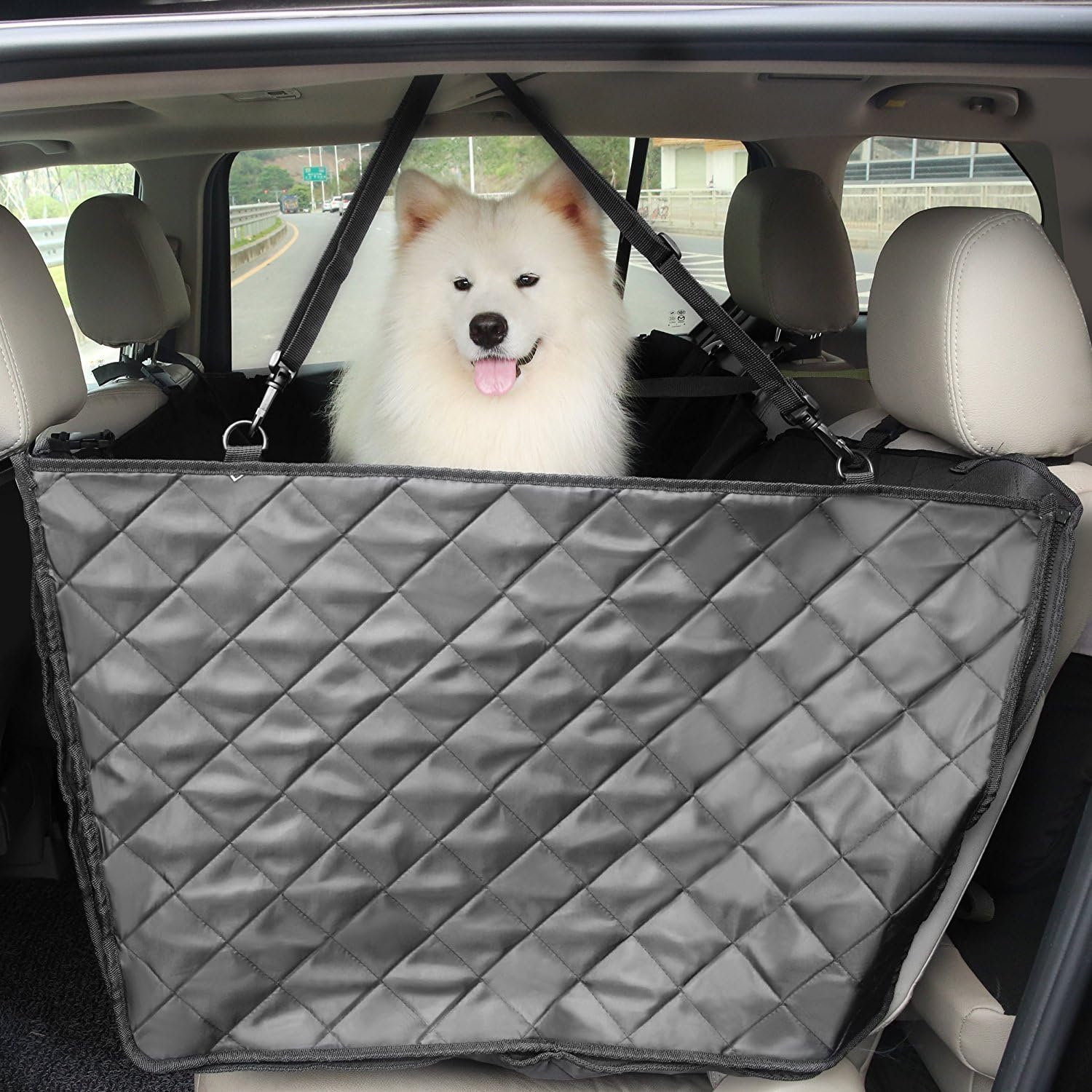 Reinforced Pet Dog Seat Cover Iyowin Waterproof Anti Slip Car Back Seat Covers Dog Hammock 3Modes Adjustable Dog Car Seat Belt Rear Seat Protector Universal for All Cars,Trucks,SUV ect-Black (150*138*50cm)