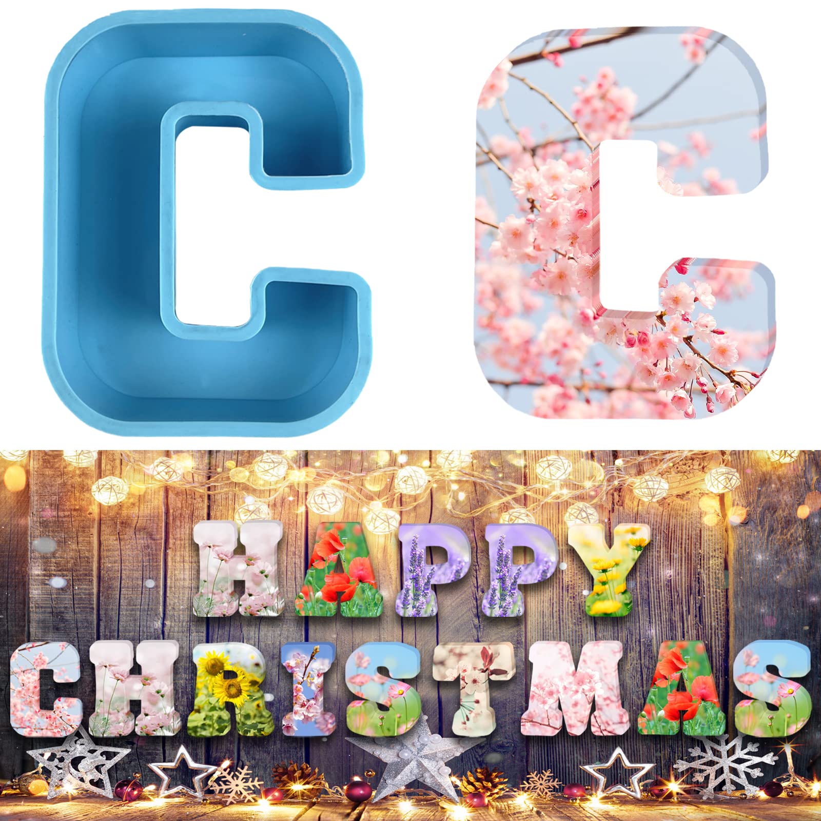 3D Alphabet Silicone Molds Large Letter Epoxy Molds for Resin 6 Inch DIY Resin Casting Letter Moulds Chocolate Baking Molds for Birthday Wedding Party Christmas Art Craft Ornaments (C)