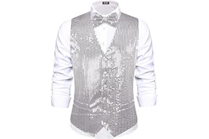 Hi-Tie Men's Sequin Vest Bowtie Prom Suit Vest for Men Tuxedo Dinner V Neck Slim Fit Waistcoats