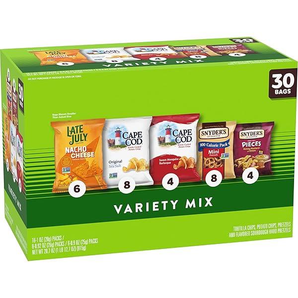 SNYDER’S OF HANOVER, CAPE COD AND LATE JULY SNACKS VARIETY PACK, 30 COUNT SNACK BAGS