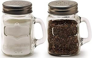 Circleware 66734 Glass Mini Mason Jar Mug Salt and Pepper Shakers with Handles & Metal Lids, Kitchen Glassware Preserving Containers, Perfect Himalayan Seasoning Spices, 2-Piece Set, 5 oz, Yorkshire