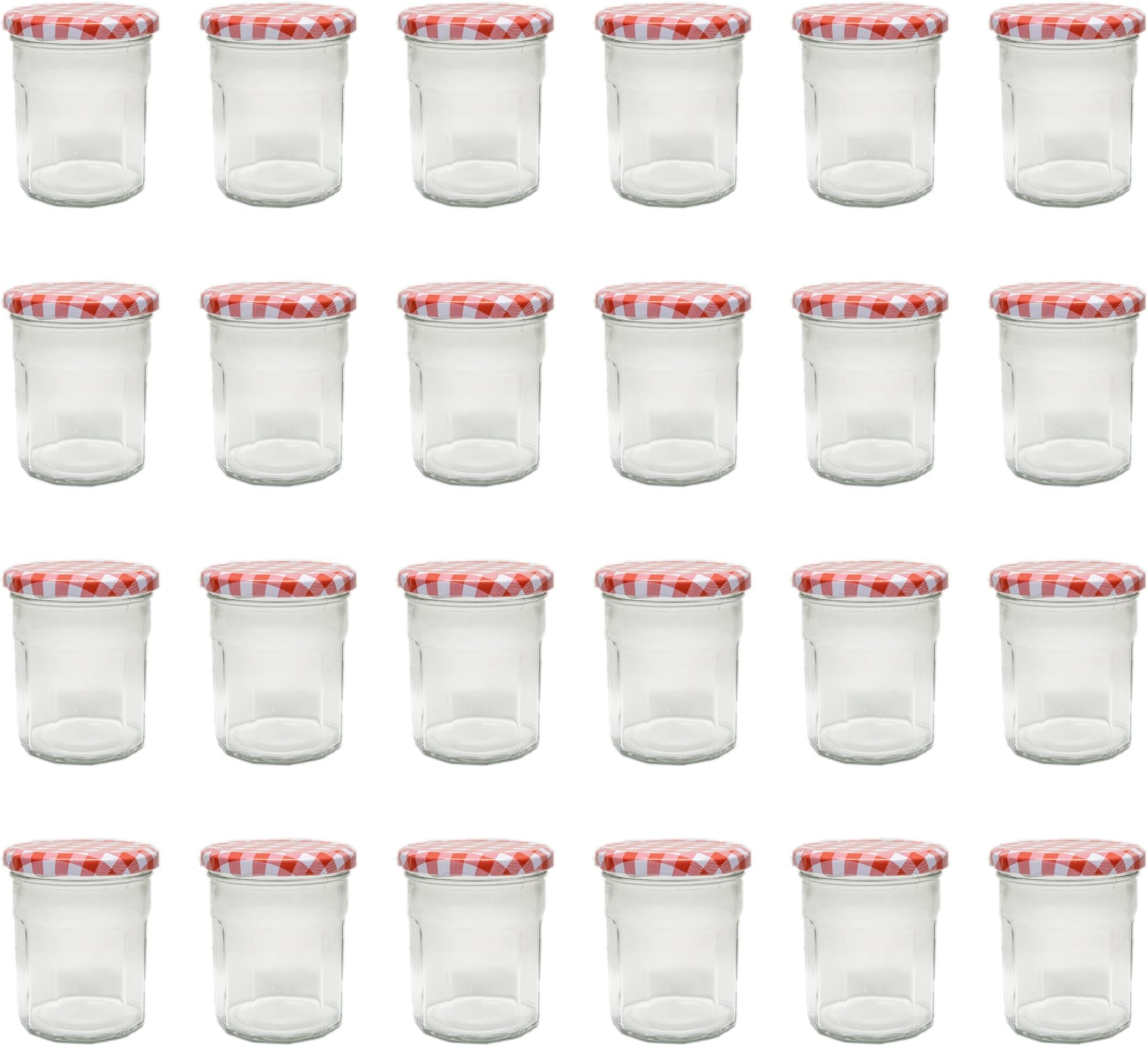 Klean Shop Jam Jars With Lids – Red Lid Jam Jar Set – Fruit Mason Jar – Glass Jam Canning Jars – DIY 8oz (250ml), 24 Pack Jars- Perfect for Jam Storing, Pickles and Many Other