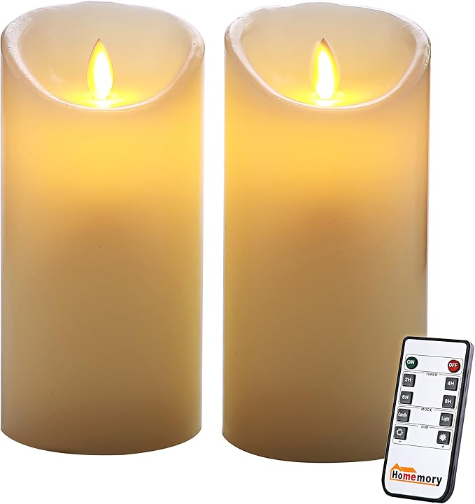 Homemory Pack of 2 Ivory Wax Flameless Candle with Remote