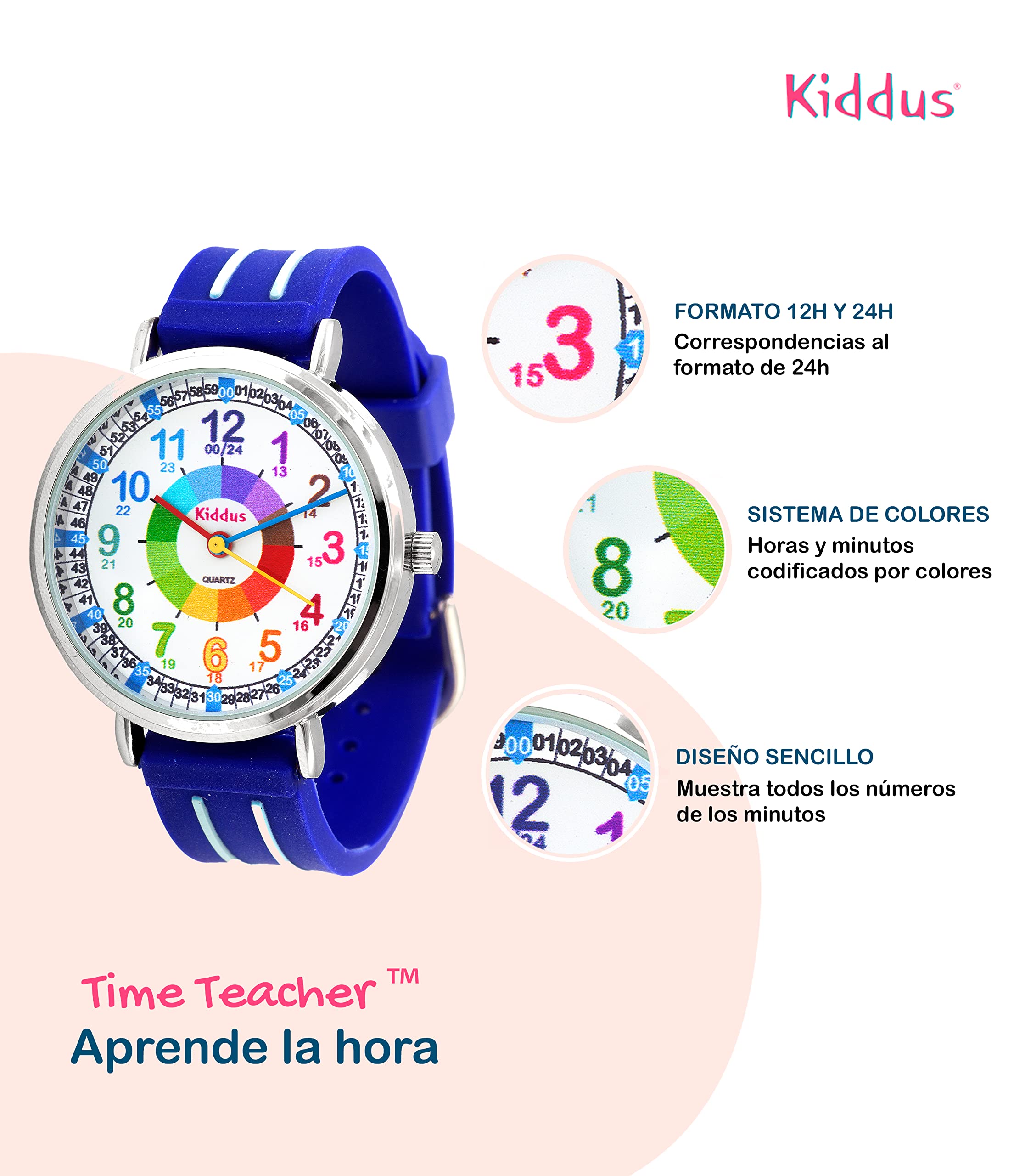 Kiddus Watches Boy and Girl Kids Ages 6-12 Analog Time Teacher with Exercises. Japanese Quartz Movement. Easy to Read and Learn Time. Girls Watches Ages 5-10