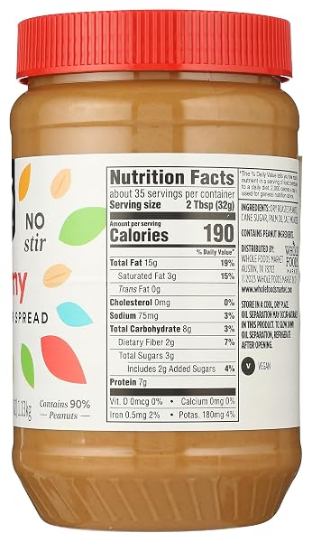 365 BY WHOLE FOODS MARKET, CREAMY PEANUT BUTTER SPREAD, NO STIR, 40 OUNCE
