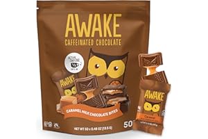 AWAKE CAFFEINATED CHOCOLATE AWAKE - Caffeinated Chocolate Bites - Caramel Milk Chocolate, 50 Bites - 50mg Caffeine - Individually Wrapped Energy Bites - Coffee Alternative - Fairtrade, Gluten Free, Non GMO - 0.48oz