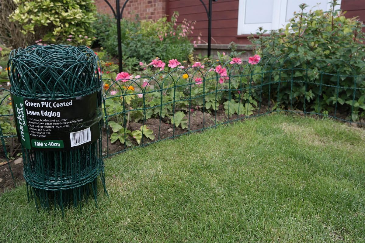 2x Garden Border Fence Green PVC Coated Lawn Edging 40cm x 10M Rolls Amazon.co.uk Garden