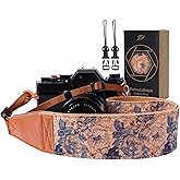 Padwa Lifestyle Cork Camera Strap - 2" Top Layer Cowhide Head Camera Straps for Photographers,Natural Log Crackle Art Print Style,Soft Chamois Velvet Padded Strap Quick Release fits All Cameras
